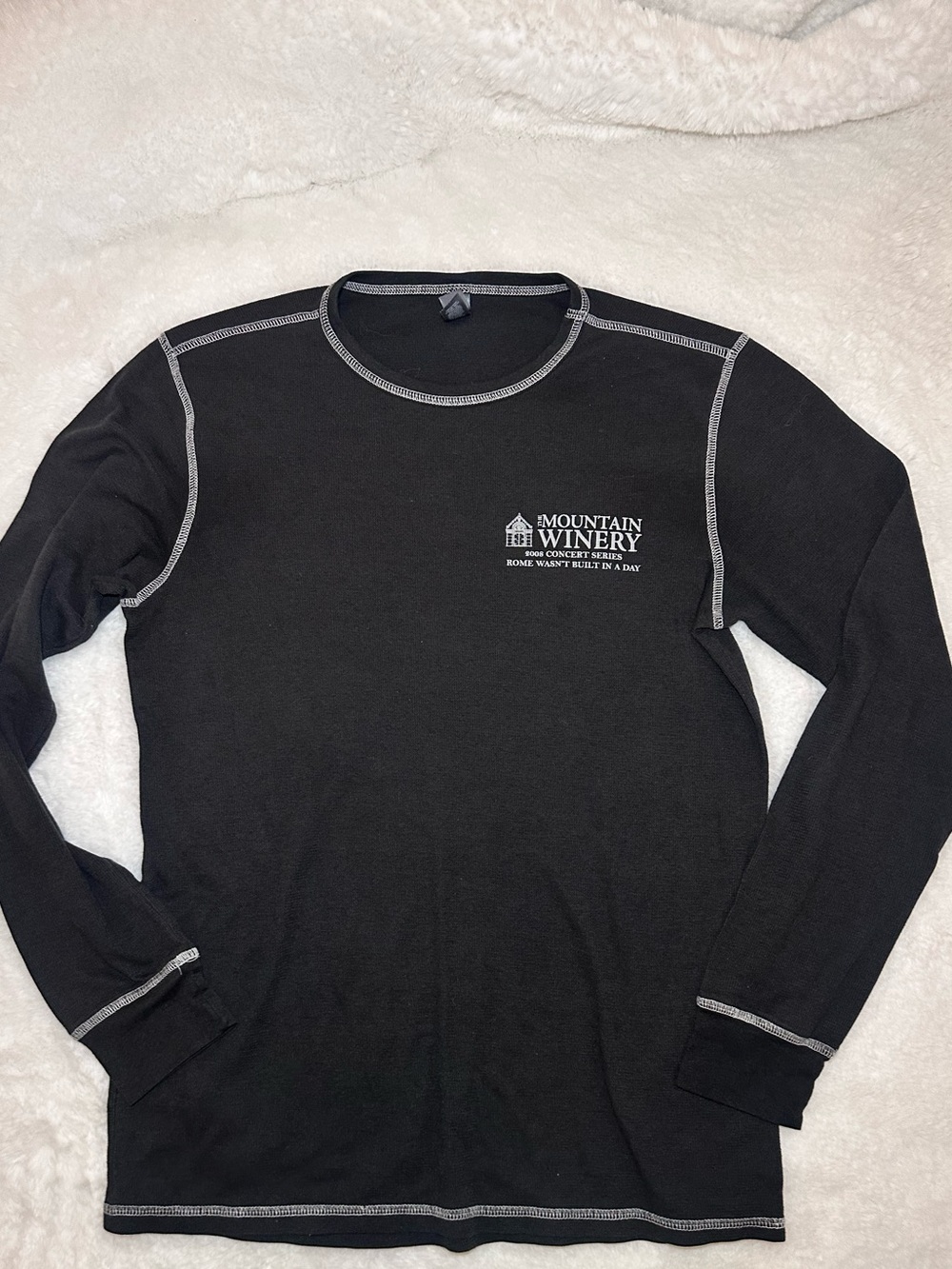 CANVAS Made in USA Waffle Knit Thermal Long Sleeve Tee Winery Gray Black Size XL
